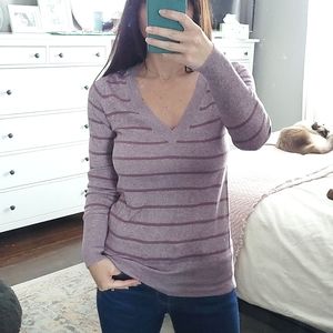 Mossimo Dusty Purple Stripe V-Neck Sweater sz S